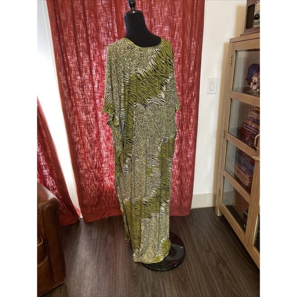 Vtg AL MAKDOOMI Kaftan Lounge Mumu Animal Print Safari Size S/M Dress Coverup - Picture 9 of 16